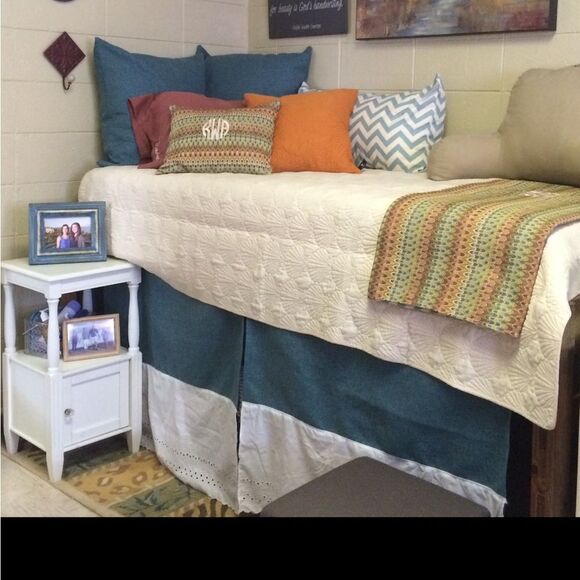 Teal and White Bed Skirt for lofted dorm bed. - Picture 1 of 2